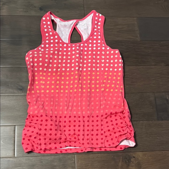 4/$20 Hyba women’s Pink and Orange Polka Dot Tank Top, keyhole back, size medium - Picture 1 of 5